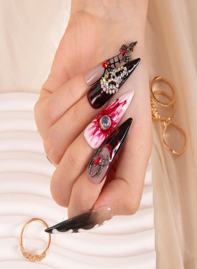 LOVFUL Press on Nails Final Destination | Handmade with Full Covered Crystals | Reusable Full Cover Nails | Stiletto Mid Length 1.7 in | H133-M - Image 4